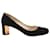 Zapatos de tacón metálicos con punta redonda Prada en ante negro Suecia  ref.1328576