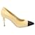 Zapatos de tacón bicolor con punta en punta y perlas sintéticas de Chanel en cuero beige  ref.1328650