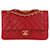 Chanel Pelle di agnello media rossa vintage 1989-1991 classica falda a righe Rosso  ref.1330365