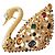 1995 - Spilla iconica decorata con cristalli Swarovski. Multicolore Gold hardware