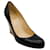 Autre Marque Christian Louboutin Black Leather Round Toe Wedges  ref.1344526