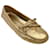 Autre Marque Prada Gold Metallic Bow Detail Logo Plaque Leather Loafers Golden  ref.1344531