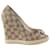 Gucci Charlotte Horsebit Peep Toe Wedges, 36.5 Beige Cloth  ref.1346006