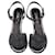 Chanel Sandálias pretas com alça em T floral preto Couro  ref.1348699