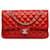 Chanel Red Medium Classic Lammfell gefütterte Klappe Rot Leder  ref.1356947