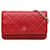 Wallet On Chain Portafoglio Chanel rosso classico in pelle di agnello con catena  ref.1372378