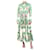 Autre Marque Cream and green satin printed midi dress with pleats - size M Polyester  ref.1376075