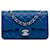Bolsa Chanel Mini Clássica Azul em Pele de Cordeiro Retangular com Aba Única Crossbody Couro  ref.1387403