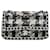 Bolsa de ombro Chanel média clássica com aba forrada de tweed preta Preto Couro  ref.1389510