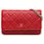 Wallet On Chain Portefeuille en cuir d'agneau classique Chanel rouge sur sac à bandoulière chaîne  ref.1389805