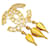 Gold Chanel CC Fretwork Metal Fringe Brooch Golden  ref.1390170