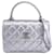 Chanel Quilted Small Trendy CC Flap Dual Handle Bag in Silver Lambskin Leather Silvery Metallic  ref.1391043