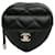 Monedero negro Chanel de piel de cordero CC In Love Heart con cremallera en el brazo Cuero  ref.1392255