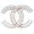 Otras joyas NUEVO BROCHE CHANEL LOGO CC STRASS EN METAL PLATA BROCHE ACERO PLATA  ref.1394641