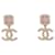 NEW CHANEL PENDANT EARRINGS LOGO CC STRASS PINK STONE EARRING Golden Metal  ref.1394656