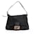 FENDI Mamma Baguette en piel de becerro estilo pony negra y bolso de hombro con herrajes dorados Negro  ref.1402839