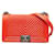 Bolso de hombro Chanel Boy rojo de piel de cordero plateada en excelente estado Roja Cuero  ref.1405219