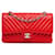 Rote Chanel Medium Classic Chevron Caviar Double Flap Schultertasche Leder  ref.1406336