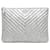 Chanel Silver Metallic Chevron Calfskin O Case Clutch Silvery Leather Pony-style calfskin  ref.1407721