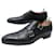 SANTONI SHOES BI-BUCKLE MOCCASINS 14549 7 42 BLACK LEATHER LOAFERS SHOES  ref.1409082