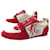 CHAUSSURES LOUIS VUITTON BASKETS LOGO LV 7.5 42.5 FR EN DAIM ROUGE & TOILE Suede  ref.1409097