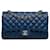 Bolso de hombro de doble solapa mediano de cordero azul Chanel clásico Cuero  ref.1410634