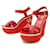 NEW LOUIS VUITTON WATERFALL WEDGE SHOES 38.5 LEATHER WEDGE SANDALS Red  ref.1414020