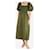 Autre Marque La Ligne Green puff-sleeved shirred midi dress - size S Cotton  ref.1417201