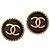 Pendientes de botón CHANEL con el logo CC entrelazado de 1995 Negro Dorado