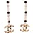 NEUF BOUCLES D'OREILLES CHANEL PENDANTES LOGO GG STRASS PENDANT EARRINGS Métal Doré  ref.1422347