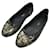 CHANEL BALLET FLATS G02819 CC LOGO 40 BLACK GOLD CANVAS FLAT SHOES Cloth  ref.1422363