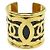 BRACCIALE VINTAGE CHANEL MANCHETTE LOGO CC 1970 T17 METALLO DORATO EMAIL NERO BANGLE D'oro