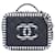 Vanity Petite trousse de maquillage en caviar bleu Chanel CC filigrane Cuir  ref.1424065