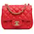 Sac à bandoulière classique en cuir d'agneau rouge Chanel Mini Square à rabat simple  ref.1424133