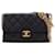 Bolsa de ombro em couro de bezerro matelassado preto Chanel CC com corrente de cinto  ref.1425479