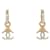 NEUF BOUCLES D'OREILLES CHANEL PENDANTES LOGO CC & STRASS METAL EARRINGS Métal Doré  ref.1432461