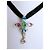 Pendente a croce e spilla Christian Lacroix color argento con pietre di cristallo collana - vista 4
