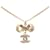 Chanel Gold Gold Plated CC Crystal Ribbon Bow Pendant Necklace Golden Metal Gold-plated  ref.1439746