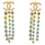 NEW CHANEL DANGLE EARRINGS CC LOGO MULTICOLORED STRASS Golden Metal  ref.1439932