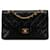 Chanel Noir Moyen Classique en Agneau Double Rabat Cuir  ref.1440974