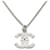 Chanel Silver and White Rhinestone Pendant Necklace Silvery Metal  ref.1471460