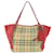 Sac fourre-tout Burberry Nova Check Cuir Toile Marron Rouge  ref.1471970