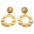 Gold Chanel Gold Plated Sun Coin Medallion Motif Hoop Drop Earrings Golden Gold-plated  ref.1520901