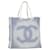 CHANEL Tote Tasche Canvas Leder Blau Weiß CC Auth bs16161 Leinwand  ref.1544798