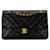 Chanel Matelassé 25 Double Flap Ketten-Schultertasche Schwarz Leder  ref.1546411