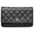 Chanel Black Lambskin Chain Wallet Shoulder Bag Leather  ref.1547439