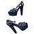 Sandali platform con cinturini Marni 38 in suede e pelle blu navy e grigio - vista 5