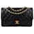 Borsa a doppio flap media in pelle di agnello trapuntata Chanel 24K Gold Nero Tela  ref.1559051