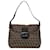 Braune Fendi Zucchino Canvas Doppelklappen-Schultertasche Leder  ref.1565036