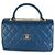 Borsa a mano media in pelle di agnello trapuntata blu navy Chanel